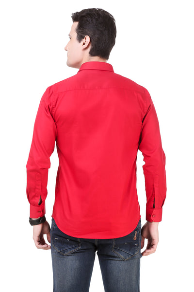 Solid Tailored Fit Red Cotton Shirt