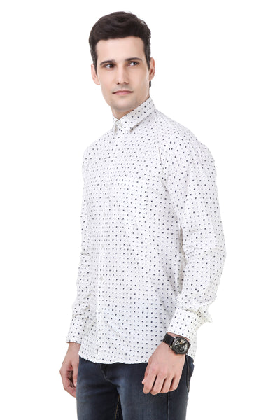 Dotted Tailored Fit White Cotton Shirt