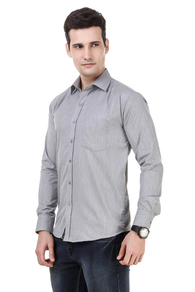 Dotted Tailored Fit Grey Cotton Shirt