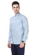 Printed Tailored Fit Sky Blue Cotton Shirt