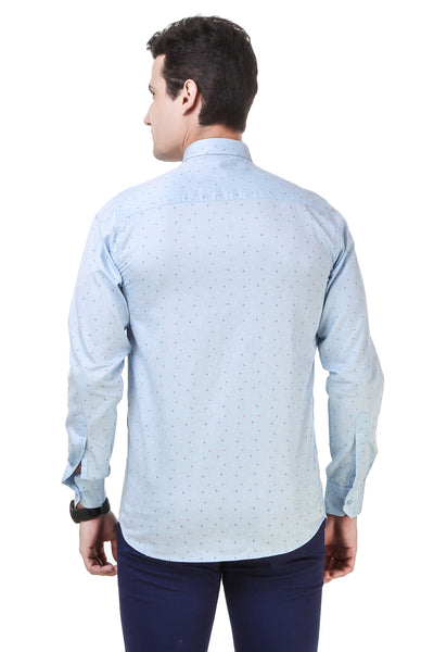 Printed Tailored Fit Sky Blue Cotton Shirt