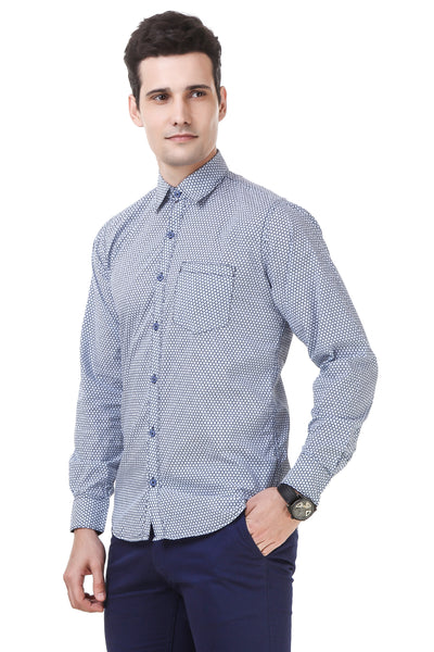 Printed Tailored Fit White Cotton Shirt
