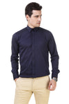 Solid Tailored Fit Navy Blue Cotton Shirt