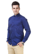 Solid Tailored Fit Blue Cotton Shirt