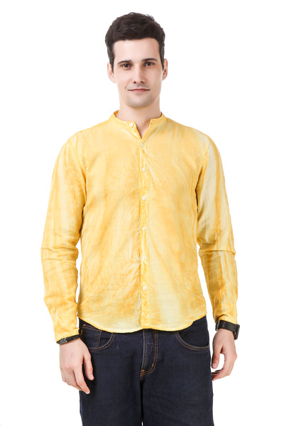 Dyed Tailored Fit Yellow Cotton Shirt [ Holi Collection ]