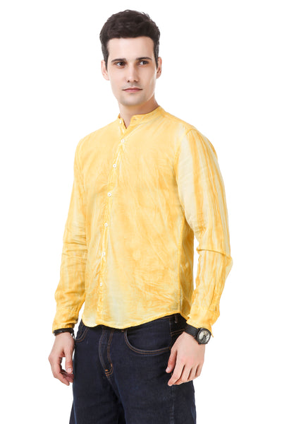 Dyed Tailored Fit Yellow Cotton Shirt [ Holi Collection ]