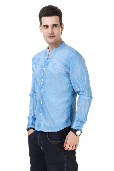 Dyed Tailored Fit Blue Cotton Shirt [ Holi Collection ]
