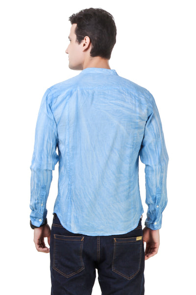 Dyed Tailored Fit Blue Cotton Shirt [ Holi Collection ]