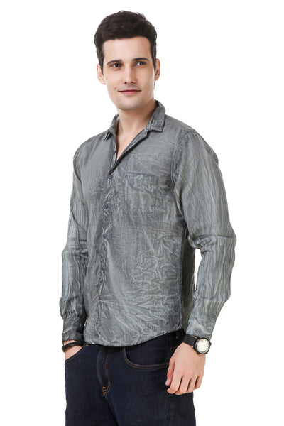 Dyed Tailored Fit Grey Cotton Shirt [ Holi Collection ]