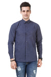 Solid Tailored Fit Navy Blue Cotton Shirt