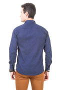 Solid Tailored Fit Dark Blue Cotton Shirt