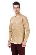 Printed Tailored Fit Mustard Cotton Shirt