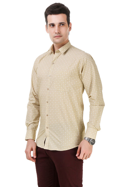 Printed Tailored Fit Mellow Yellow Cotton Shirt