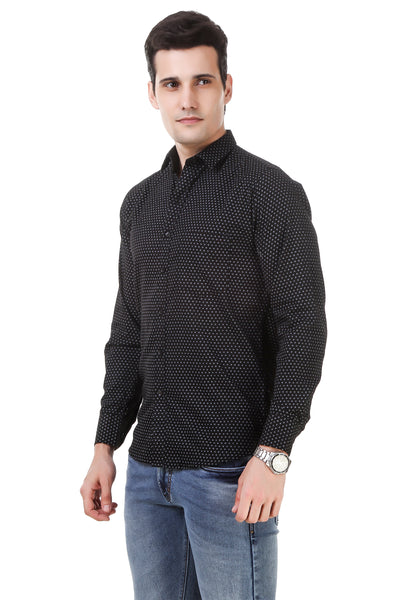 Dotted Tailored Fit Black Cotton Shirt