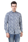 Floral Printed Tailored Fit Blue Cotton Shirt