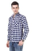 Check Tailored Fit Blue Cotton Shirt