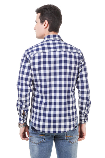 Check Tailored Fit Blue Cotton Shirt