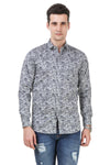 Floral Printed Tailored Fit Grey Cotton Shirt